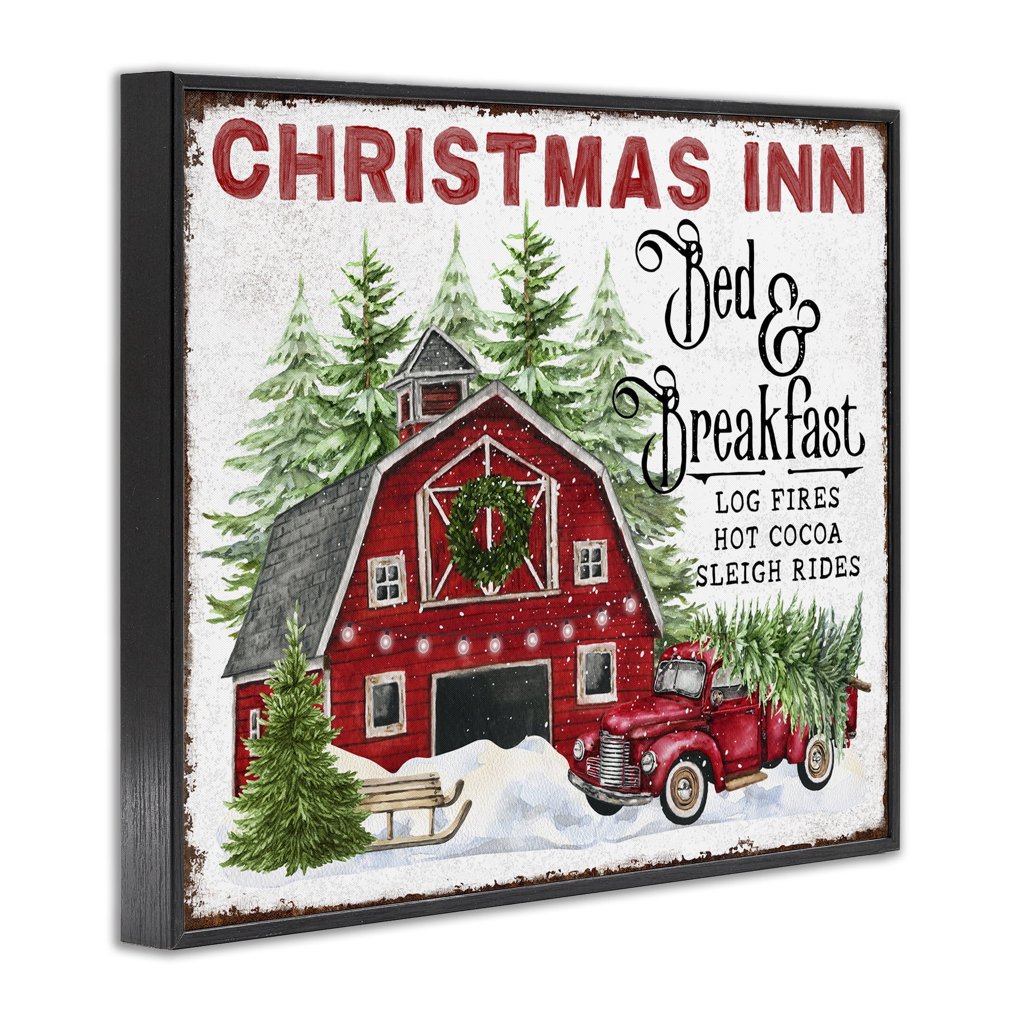 Stupell Industries Christmas Inn Shop Holiday Painting Black Framed Art Prints Wall Art, 30 x 24