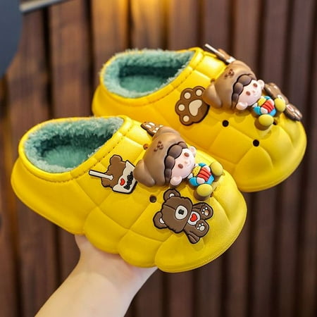 

QWZNDZGR 2022 Babi Winter Fur Clogs Kids Slippers For Girls Indoor Outdoor Mules Shoes Children s Waterproof Loafer Slipper Flip Flops