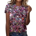 thumbnail image 2 of YMNXA Women's T Shirt Sequin Round Neck Short Sleeve Comfortable Breathable Top For Celebration And Daily Wear,Hot Pink,M, 2 of 4