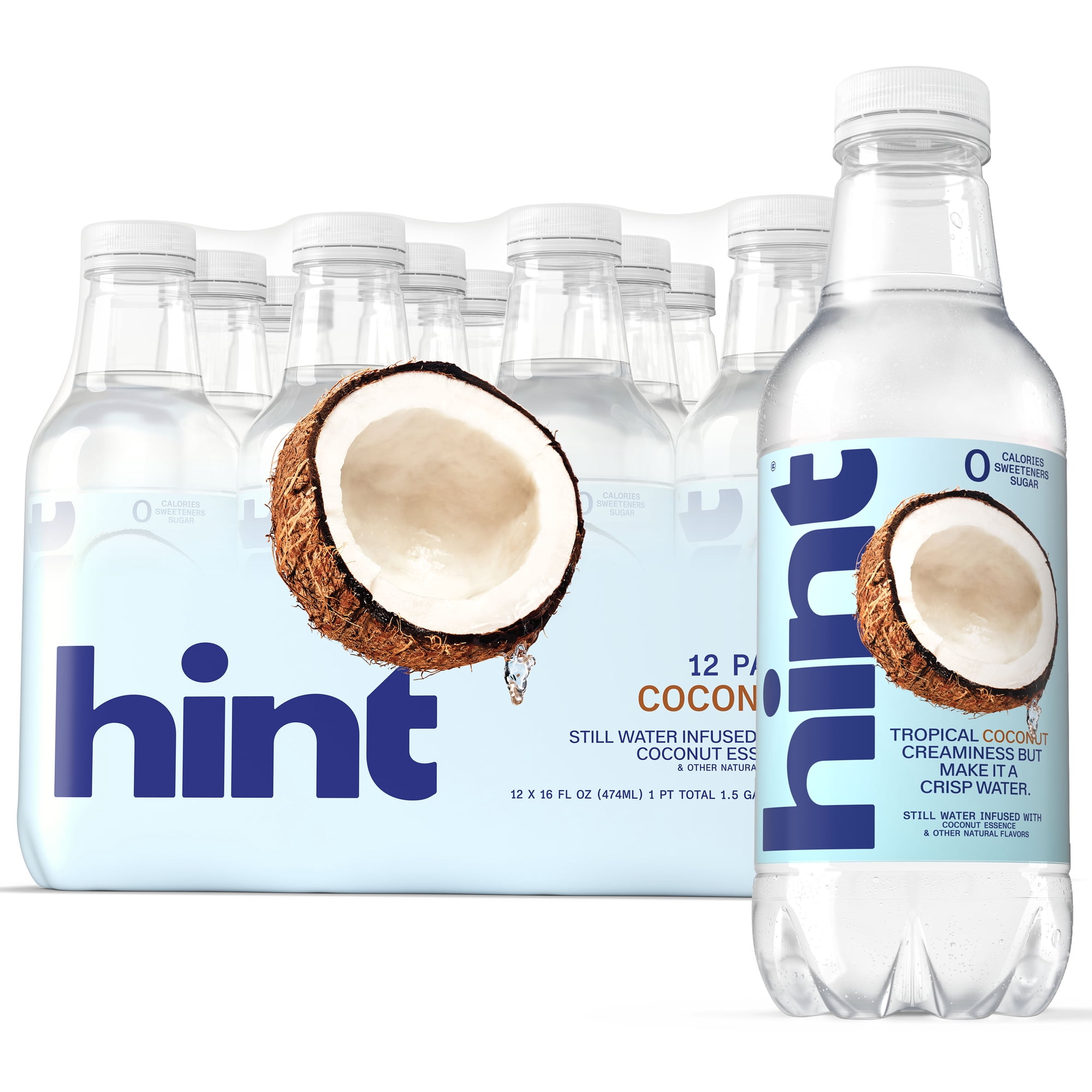 Hint Coconut Flavored Water, 16 fl oz, 12 Pack Plastic Bottles