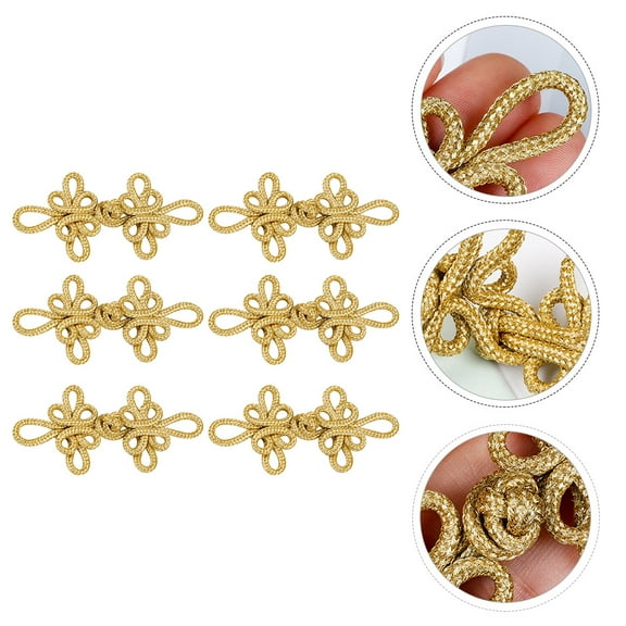 HONITANO 6 Pairs Chinese Knot Buttons Golden Decorative Sewing Fasteners for Cheongsam and Ethnic Style Clothes
