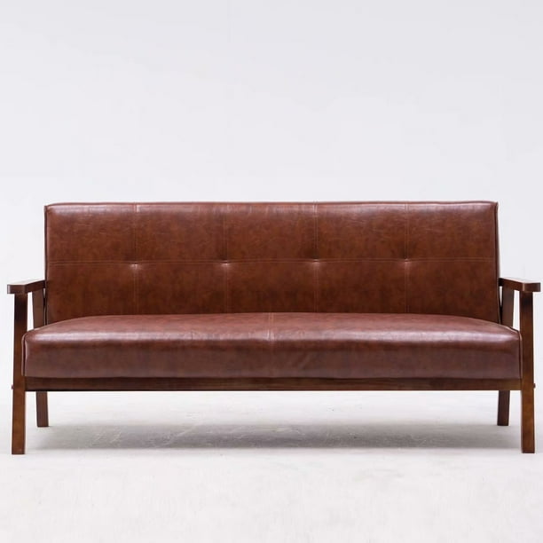 Piscis Faux Leather Sofa, Farmhouse Rustic 3-Seater Tufted Couch