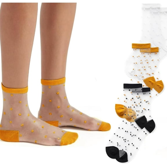 Women's Sheer Socks with Mesh Polka Dot Cute Casual Ankle Socks Ultra Thin Nylon Stocking 3-5Pairs
