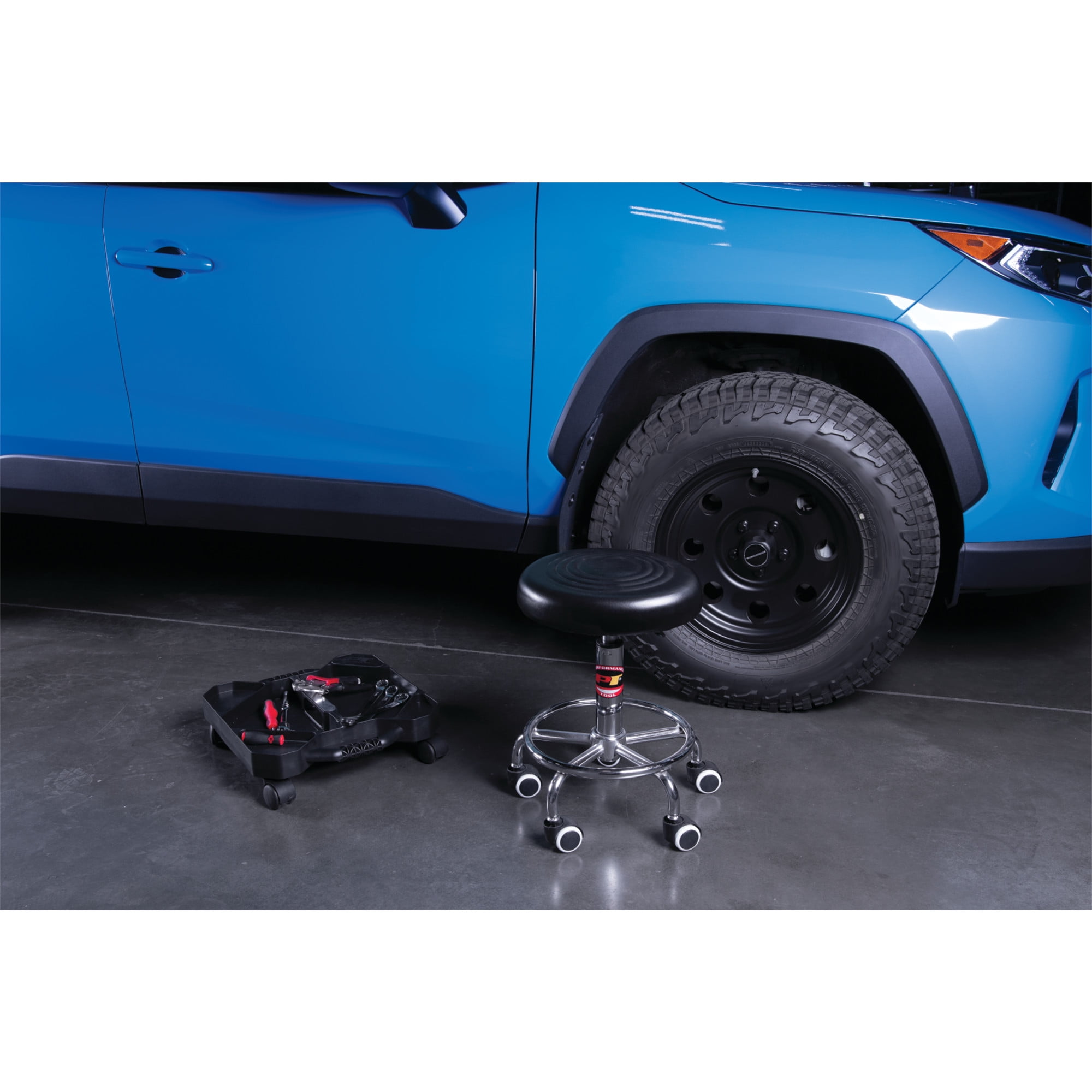Performance Tool W85027 19 in. to 24 in. Pneumatic Adjustable Rolling Bar Stool, 250 Lbs. Capacity, Black