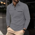 thumbnail image 2 of Godokuleh Mens Fashion Polo Shirts Cotton Classic Long Sleeve Thermal Button Shirt with Pocket Dark Gray 3XL, 2 of 5