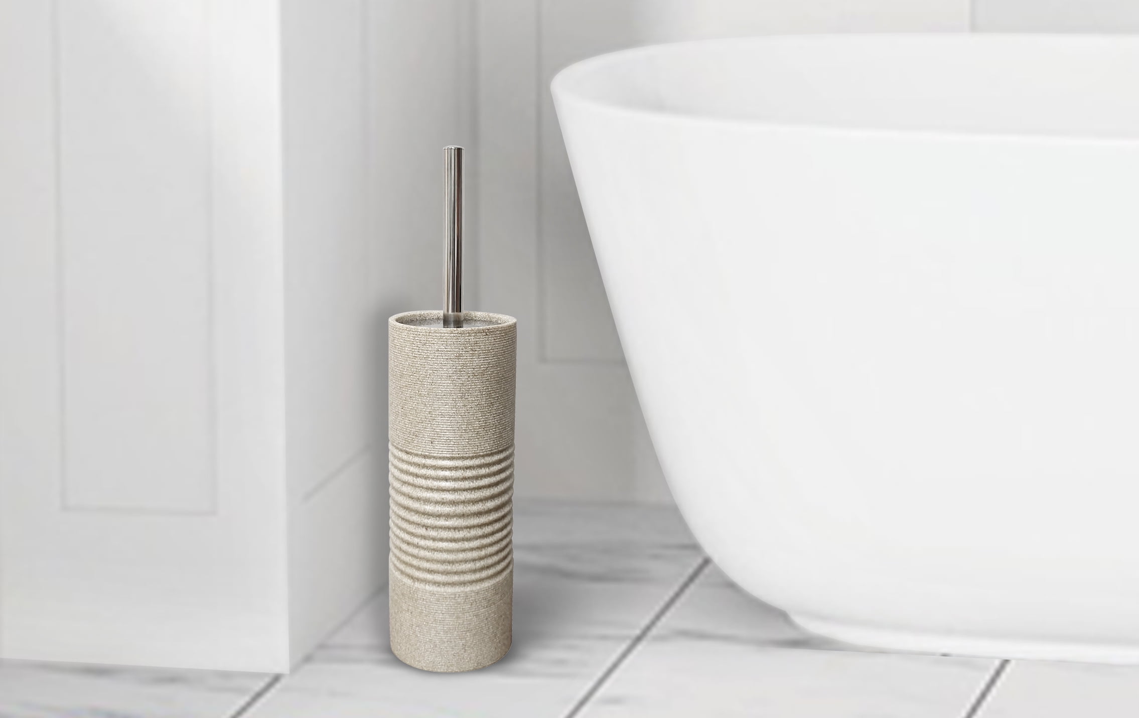 Onyx Décor Toilet Brush and Resin Stone Finish Holder, Stainless Steel