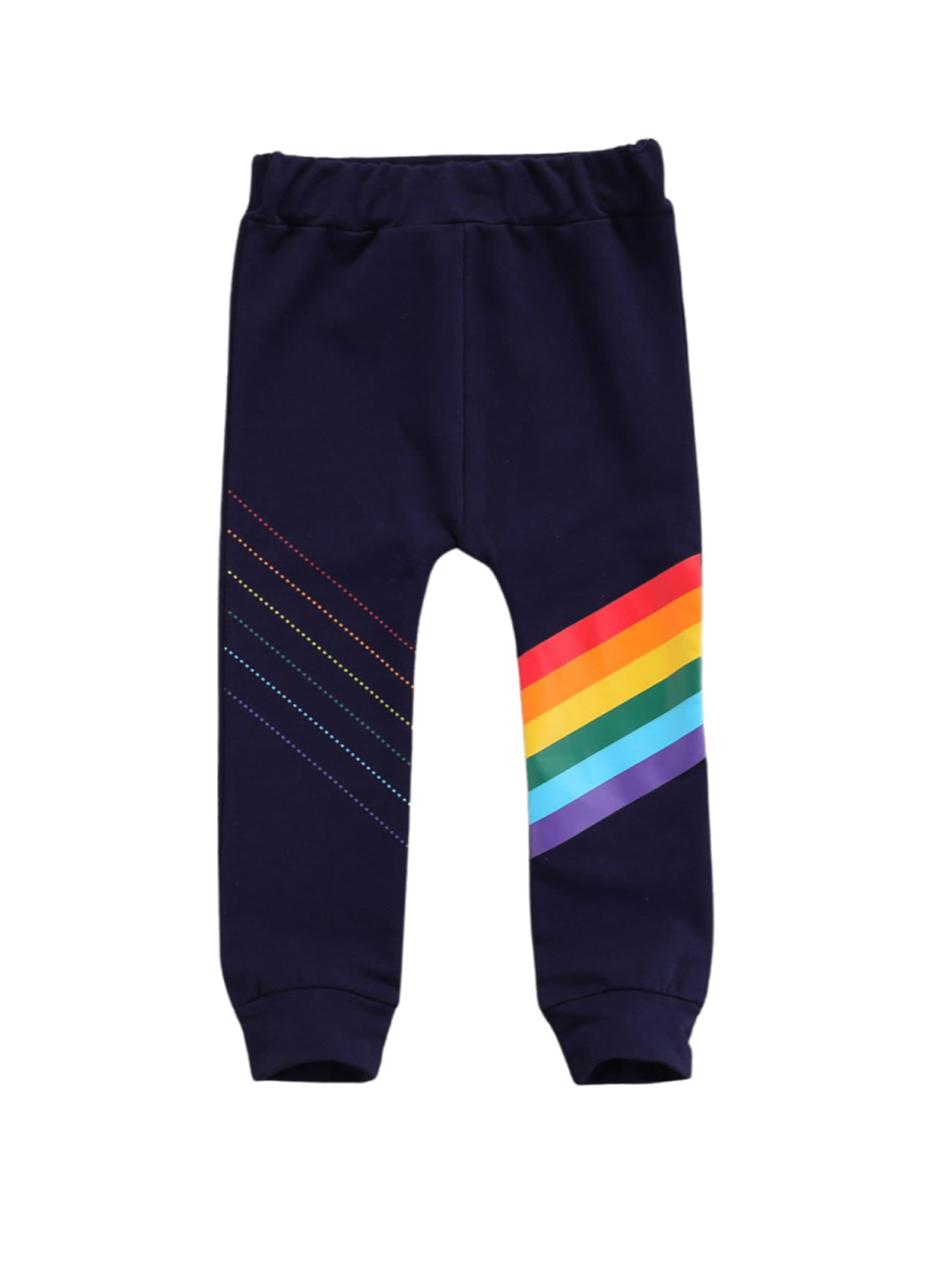 Kids Toddler Baby Boy Girl Striped Rainbow Jogger Pants Trousers with Elastic Waistband 