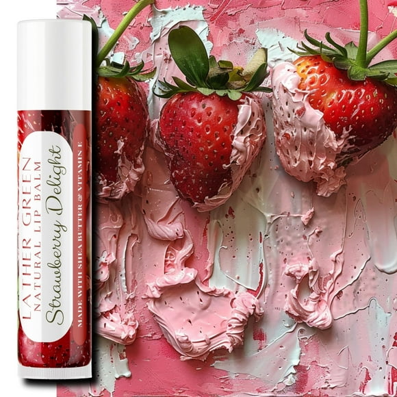 Strawberry Delight Natural Lip Balm, Pack of 3 by LatherGreen