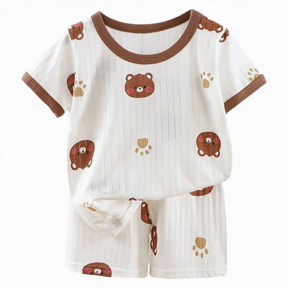 KPOPLK 2PCS Baby Boy Summer Clothes for 1T 2T 3T 4T 5 6T Toddler Boy Outfits Cartoon Print Set Boy Outfits Crew Neck Set Size 5-6 Years,Brown