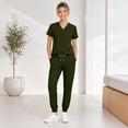 thumbnail image 5 of VV AVEORS Scrubs For Women Set Stretch V-Neck Scrub Top & Jogger Pant - Quick Dry Nurse Uniforms Set With Multi Pockets All-Day Comfort Army Green 2XL, 5 of 5