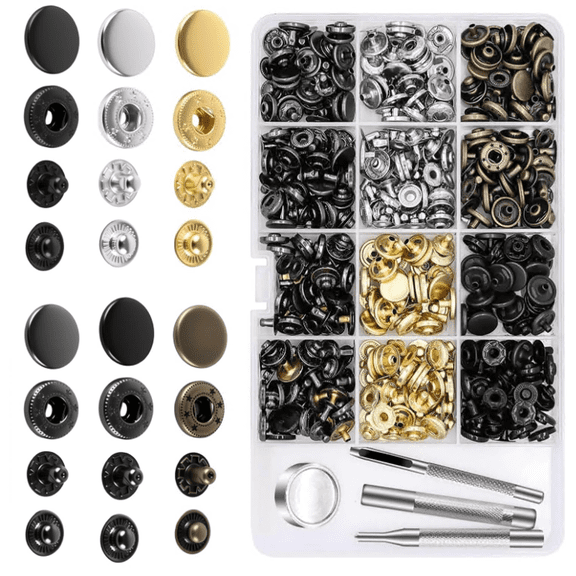 120 Set Leather Snap Fasteners Kit, 12.5mm Metal Button Snaps Press Studs with 4 Setter Tools, 6 Color Snaps for Clothes, Jackets, Jeans Wears, Bags