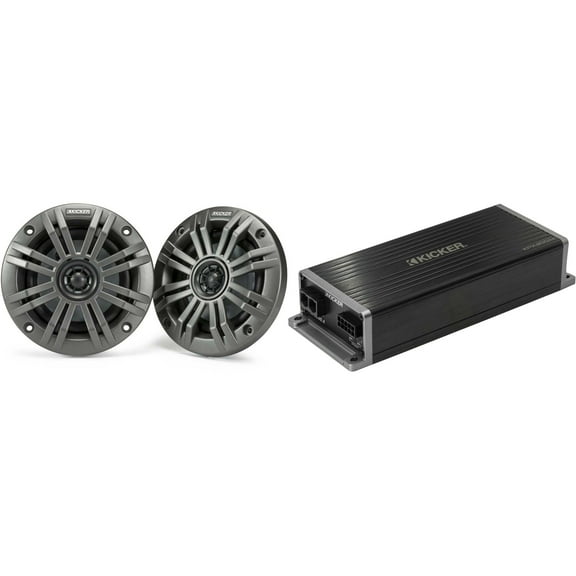 Kicker Marine KPX300.4 Powersports Amp & 4" Marine Speakers (2 Ohm )