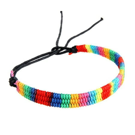

Women Braided Hand Rope Retro Handmade Colored Silk Cord Weave Colorful Hand Rope (Multicolor Wide Side)