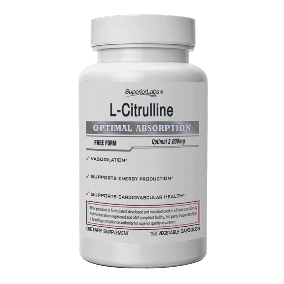 L-Citrulline – Optimal 3,000mg Dosage – 150 Vegetable Capsules – Supports Vasodilation, Energy Production and Cardiovascular Health