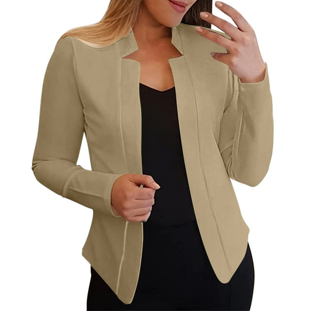 Ladies Workoffice Blazer Button Down Fashion Jacket Solid Color Fitted Suit Lapel Notched Elegant Cardigan Single Breasted Blouse Mid Length Leisure Outwear