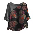thumbnail image 2 of ICHUANYI Clearance Fashion Women Cotton And Linen Medium Sleeve Printed Ladies T-Shirt Tops(Black, M) ICHUANYI WER2023080901571, 2 of 6