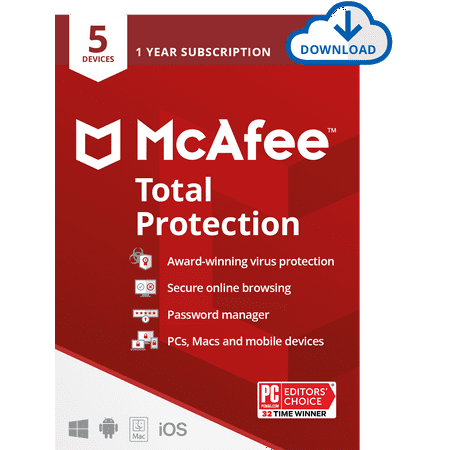 McAfee® Total Protection, 5 Device (Windows®/Mac®/Android/iOS), 1 Year – Digital Download