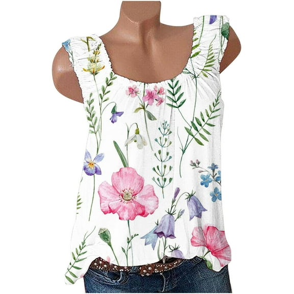 BLVB Womens Summer Tank Tops Dressy Casual Trendy Womens Cami Tank Shirts Loose Fit Sleeveless Beach Blouses Tunic Tops