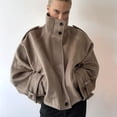 thumbnail image 4 of Women Cropped Trench Coat Zip Up Funnel Neck Short Jacket Oversized Wool Coats Fall Winter Casual Outfits Khaki XS, 4 of 7