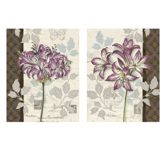 Beautiful Vintage Purple French Postcard Floral Prints; Two 12x16in Prints