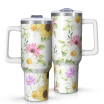 Sunflower 40oz Tumbler with Handle and Straw, Large Capacity Travel Cup for Hot & Cold Drinks, Double Walled Vacuum Insulated Cup, Butterfly Lover Birthday Gifts for Women Girls, Spring