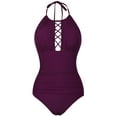 thumbnail image 4 of Firpearl Women's One Piece Swimsuits High Neck Cutout Ruched Tummy Control Swimwear, 4 of 8