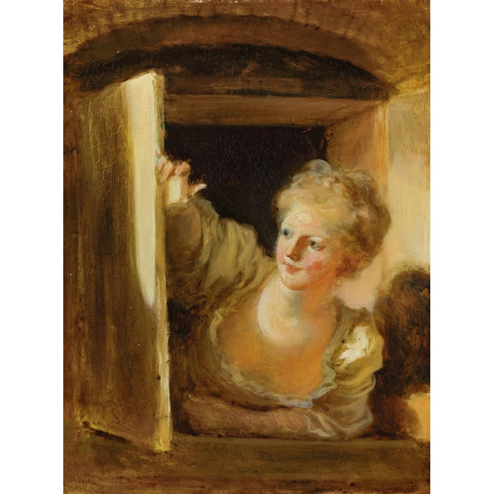 Jean-Honoré Fragonard 11x14 Black Modern Framed Museum Art Print Titled - A Young Woman Leaning Out of a Window