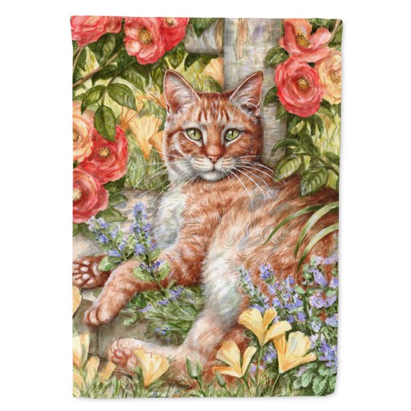 Carolines Treasures CDCO0027GF Tabby In The Roses by Debbie Cook Flag Garden Size  Small multicolor