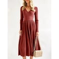 thumbnail image 4 of Sherrylily Women Long Sleeve Knit Midi Dress Fall V Neck Pleated A Line Flare Dresses, 4 of 6