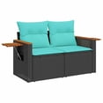 thumbnail image 3 of vidaXL 9 Piece Patio Sofa Set with Cushions Black Poly Rattan Acacia, 3 of 10