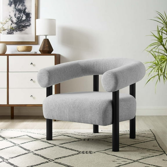 Modway Sable Upholstered Modern Fabric Armchair in Light Gray and Black