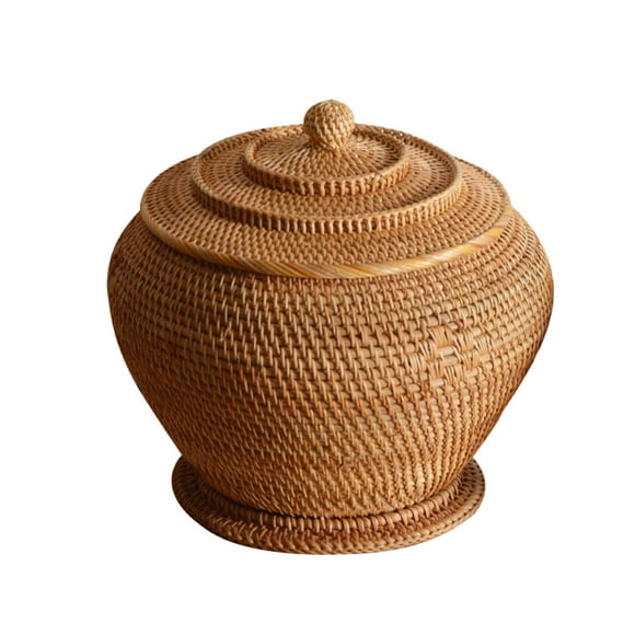 Rattan Woven Basket with Lid Container Wicker Tray Round Handmade Laundry