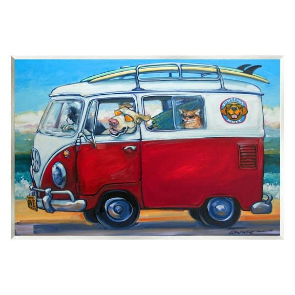 Stupell Industries Pets on Vacation Minibus Animals & Insects Painting Unframed Art Print Wall Art, 15 x 10