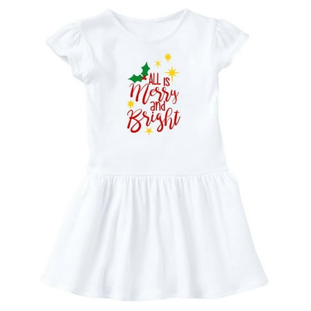 

Inktastic Christmas All is Merry and Bright Yellow Stars and Holly Gift Baby Girl Dress