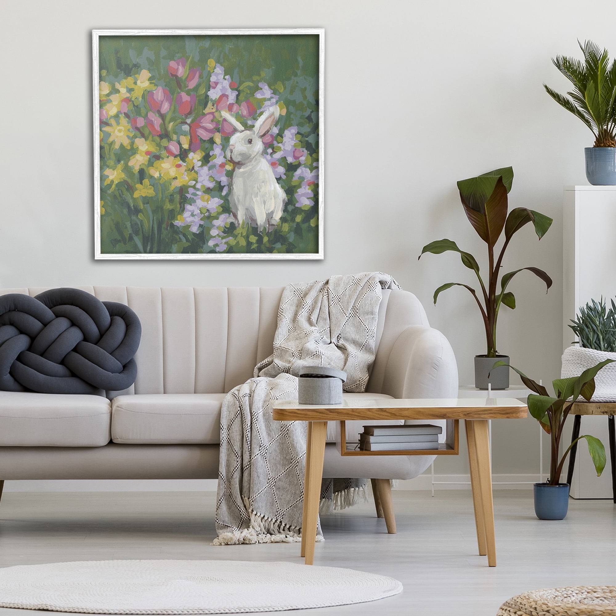 Stupell Industries Botanical Bliss Bunny White Framed Giclee Art, design by June Erica Vess