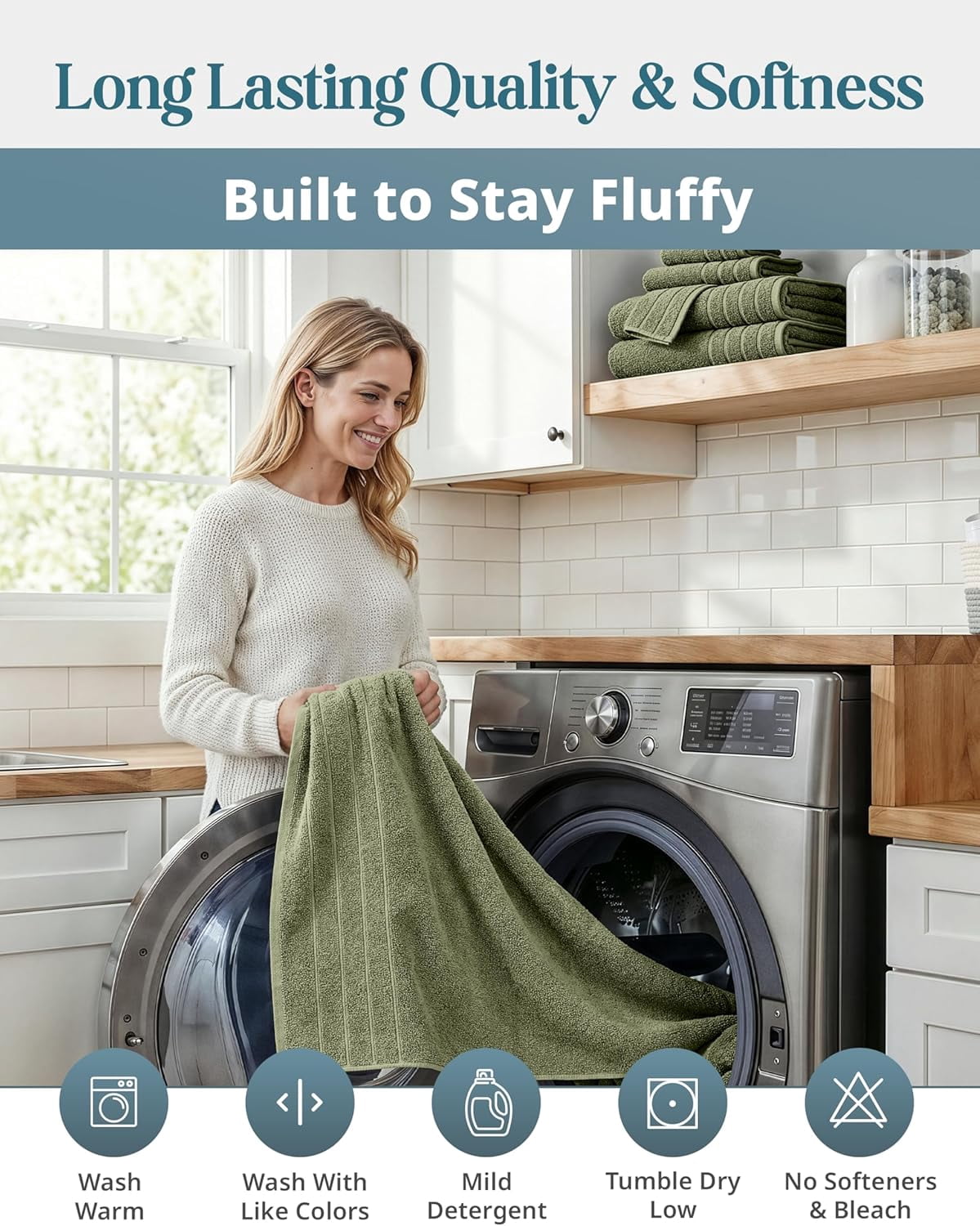 Casa Platino Towel Set of 24 – 100% Ring-Spun Cotton, 2 Bath Sheets, 2 Gym Towel, 2 Bath, 4 Fingertip, 6 Hand, 8 Washcloths, Perfect for Families, Soft After Every Wash – Oil Green