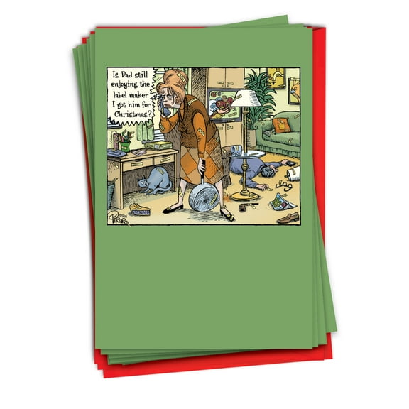 NobleWorks, Label Maker Overload - 12 Funny Christmas Cards Boxed - Bulk Set, C10175XSG-B12x1