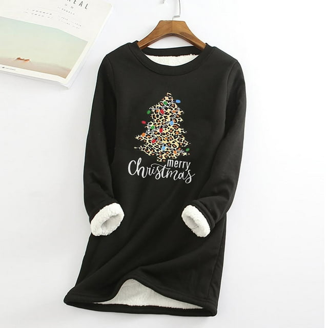 Chandails à Capuchon pour Adolescentes Femmes Épais Sweat en Polaire à Manches Longues Imprimé Velours Chaud Col Rond sous-Vêtements Hauts Tenues pour Femmes Hiver en Liquidation