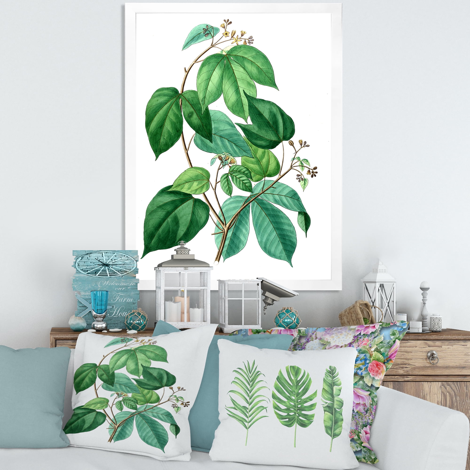 Designart 'Ancient Green Leaves Plants III' Traditional Framed Art Print