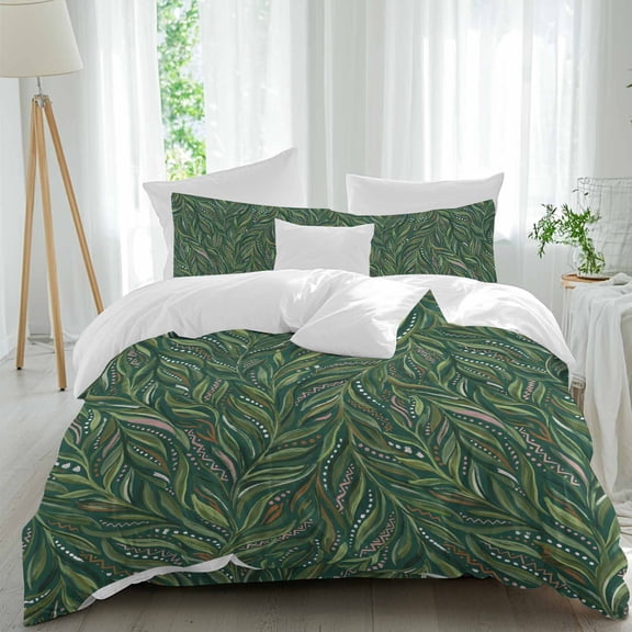 Leaves 4 piece Duvet Cover Set, Comfort Bedding Set Full Size Include a Duvet Cover, a Bed Sheet, 2 Pillowcase with Zipper for All Season