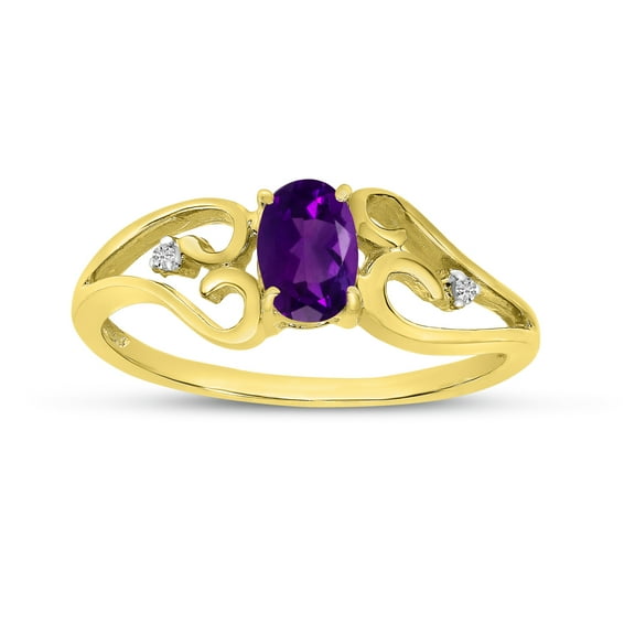 10k Yellow Gold Oval Amethyst And Diamond Ring