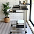 thumbnail image 3 of Brown Mobile Desk with Adjustable Shelf, Keyboard Tray, Side Media Rack and Locking Casters, Compact Portable Work Station for Small Spaces, 3 of 9