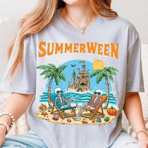 Retro Summer Halloween Shirt, Funny Summerween Tee, Character T-Shirt, Trendy Halloween Summer Graphic Tee for Spooky Season