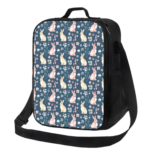 Disketp Cute Rabbit Floral Bolsa Térmica Estampada para Almuerzo, Lonchera para Hombres y Mujeres Adultos