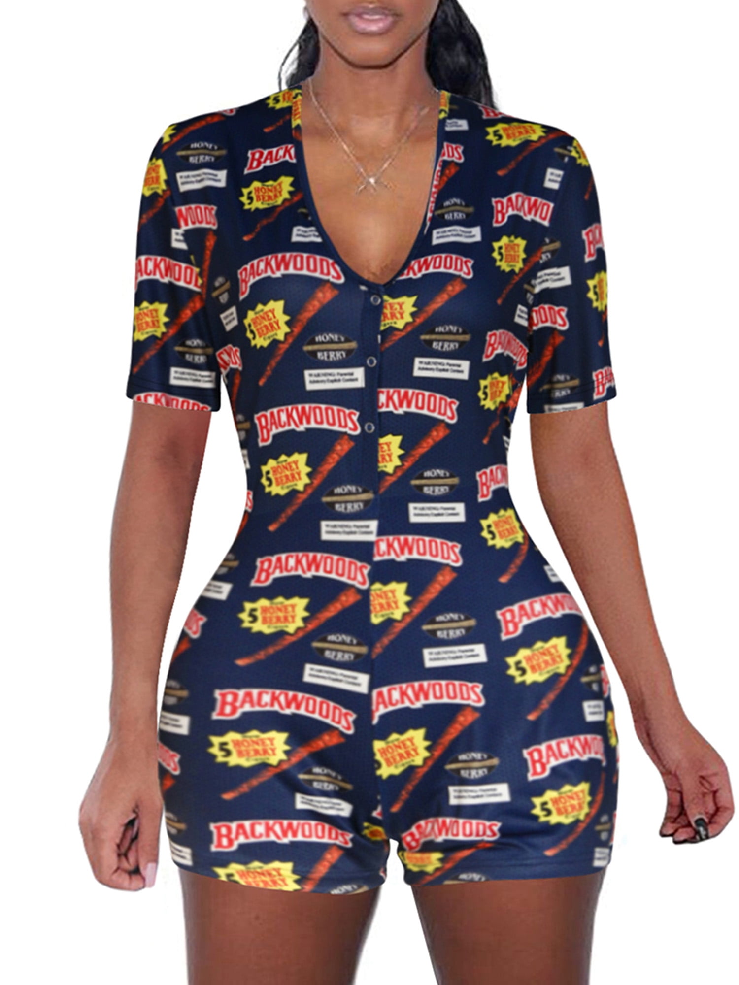 FOCUSNORM Women's Short Sleeve V Neck Bodycon Stretch Onesies Bodysuit