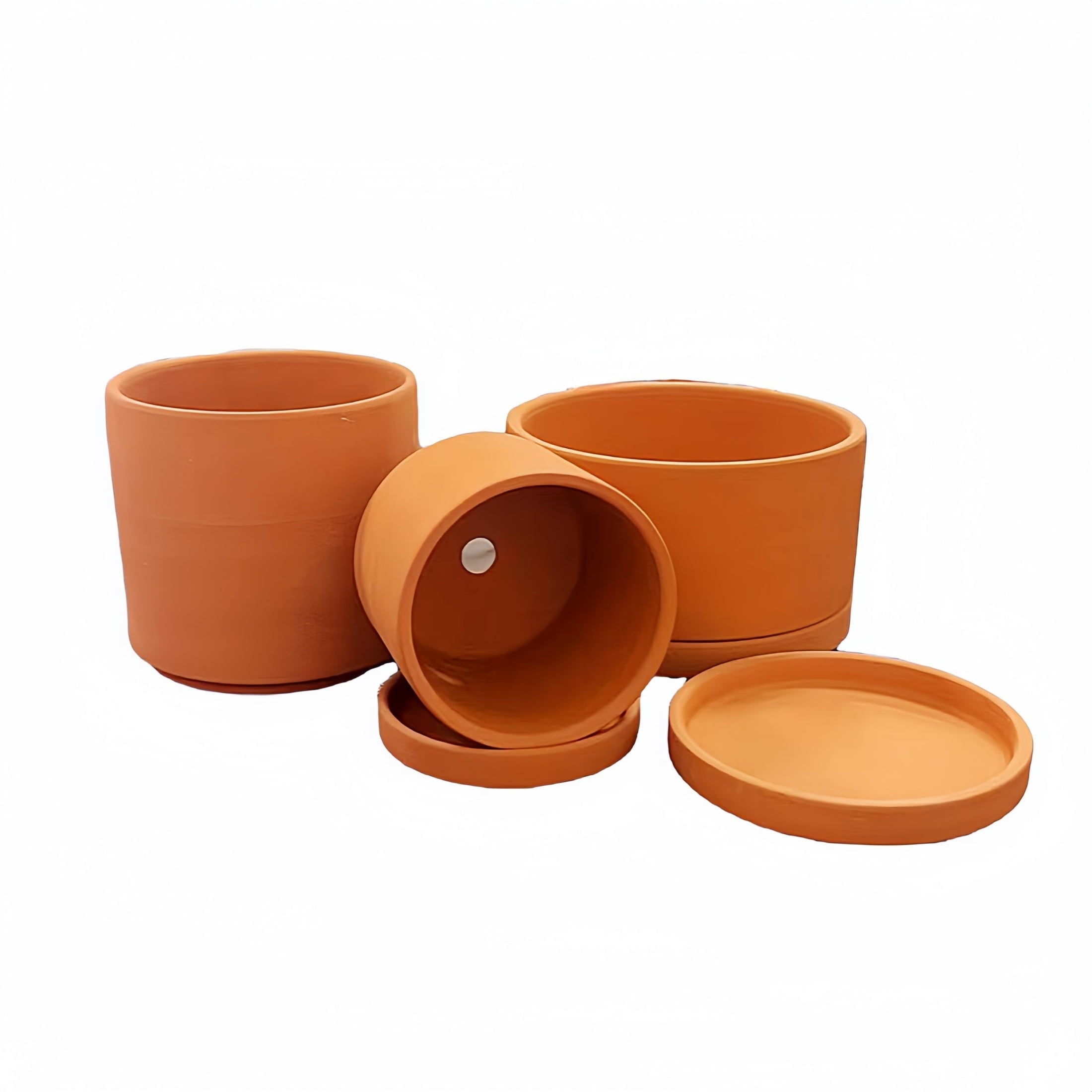 Terracotta Cylinder Pots for Plants, 3.7 Inch 4.7 Inch 5.9 Inch, Succulent Planter Pot with Drainage and Saucer.