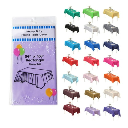 

(12-pack) Heavy Duty Plastic Table Covers Tablecloth (Reusable) (Rectangular 54 X 108 Lavender)