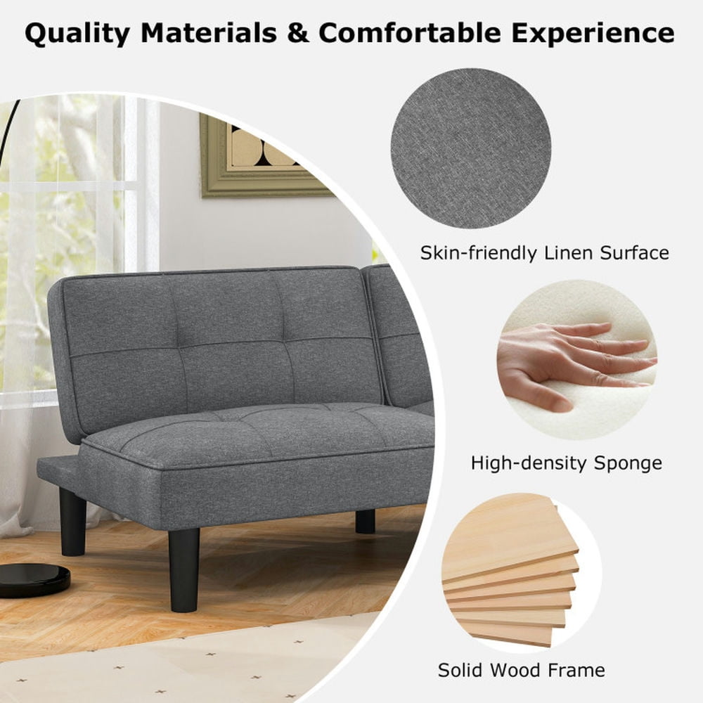 Finihen Sofa Bed, Convertible Sofa Bed, Convertible Folding Futon Sofa Bed with 6-Position Adjustable Backrest, for Living Room, Bedroom, Gray