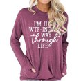 thumbnail image 3 of Jersey de cuello redondo para mujer, jersey de manga larga transpirable con patrón de alfabeto, Tops para mujer con bolsillo para uso diario, fucsia L, 3 of 6