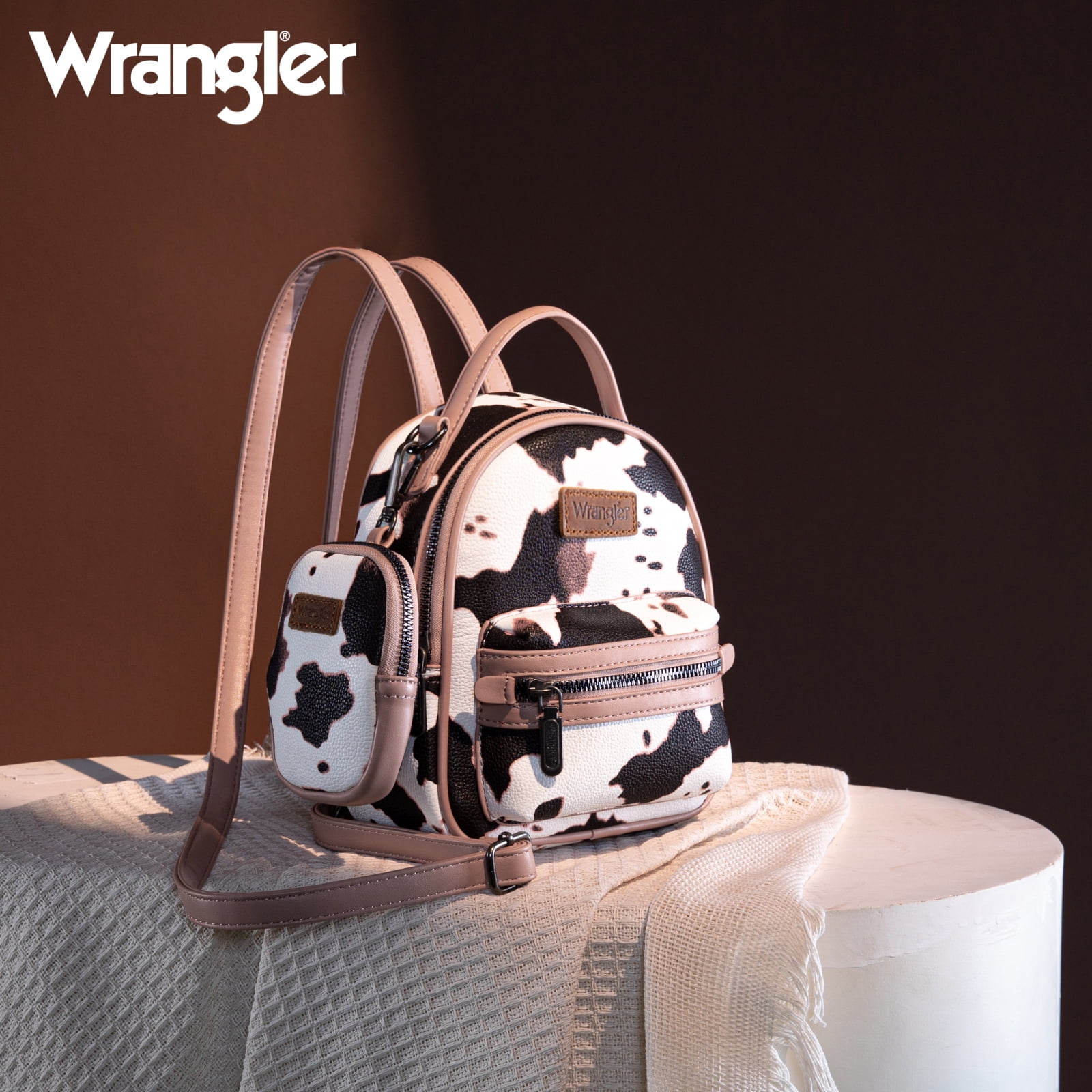 Wrangler Mini Backpack Cute Cow Print Backpack Purse for Women, Pink